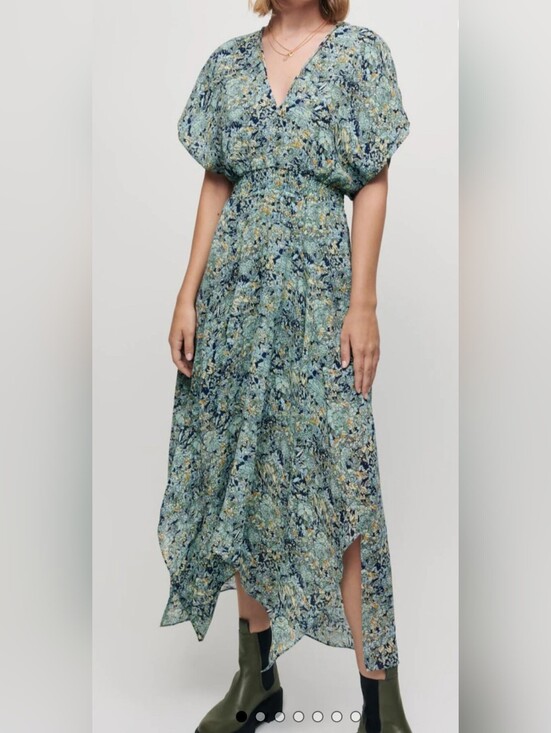 Maje Tops - Maje Dress, NEW! Size Large (40FR), Blue Floral Print, Handkerchief Hem
